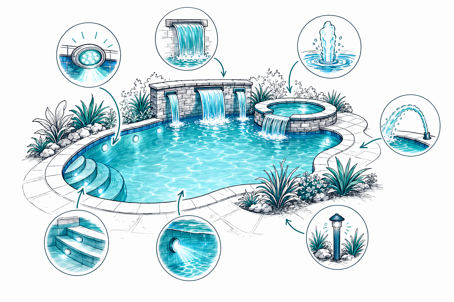 Pool Lighting and Water Features