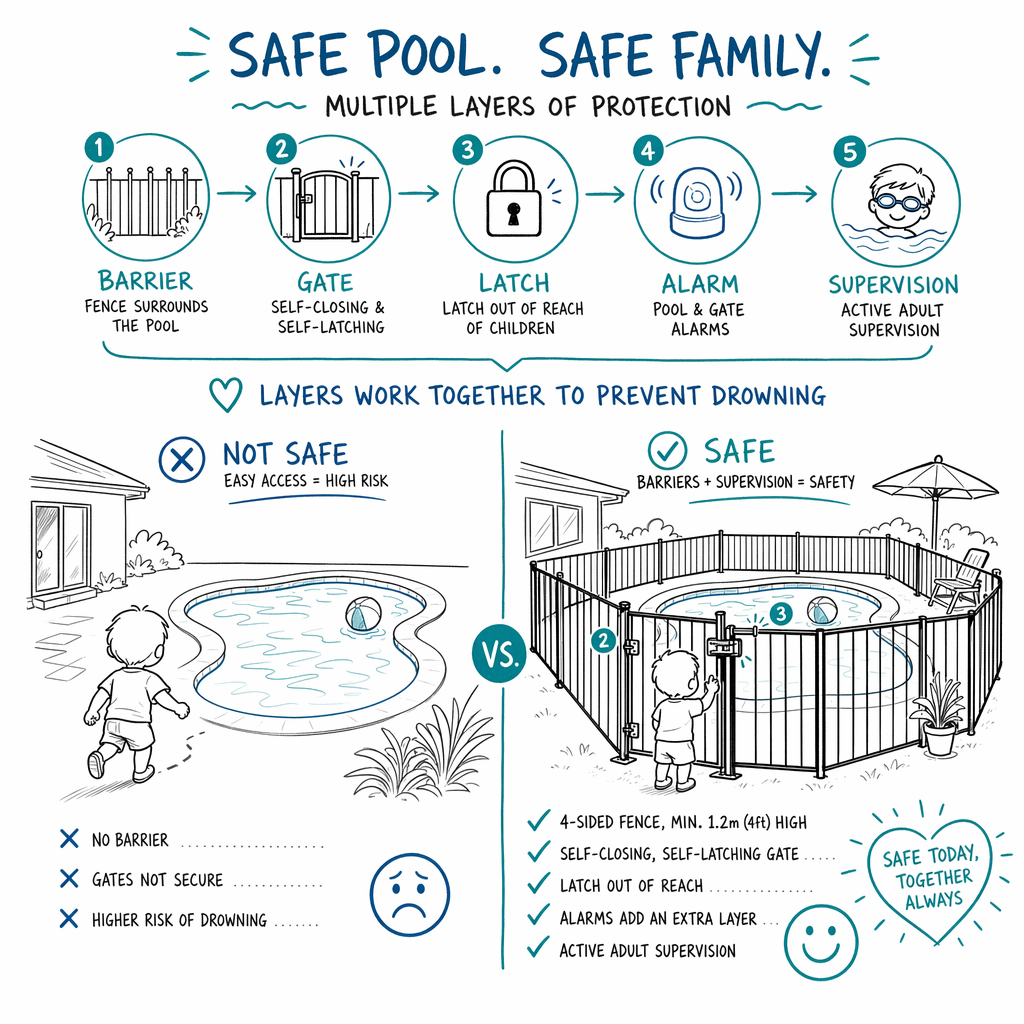 What a safer pool setup usually includes